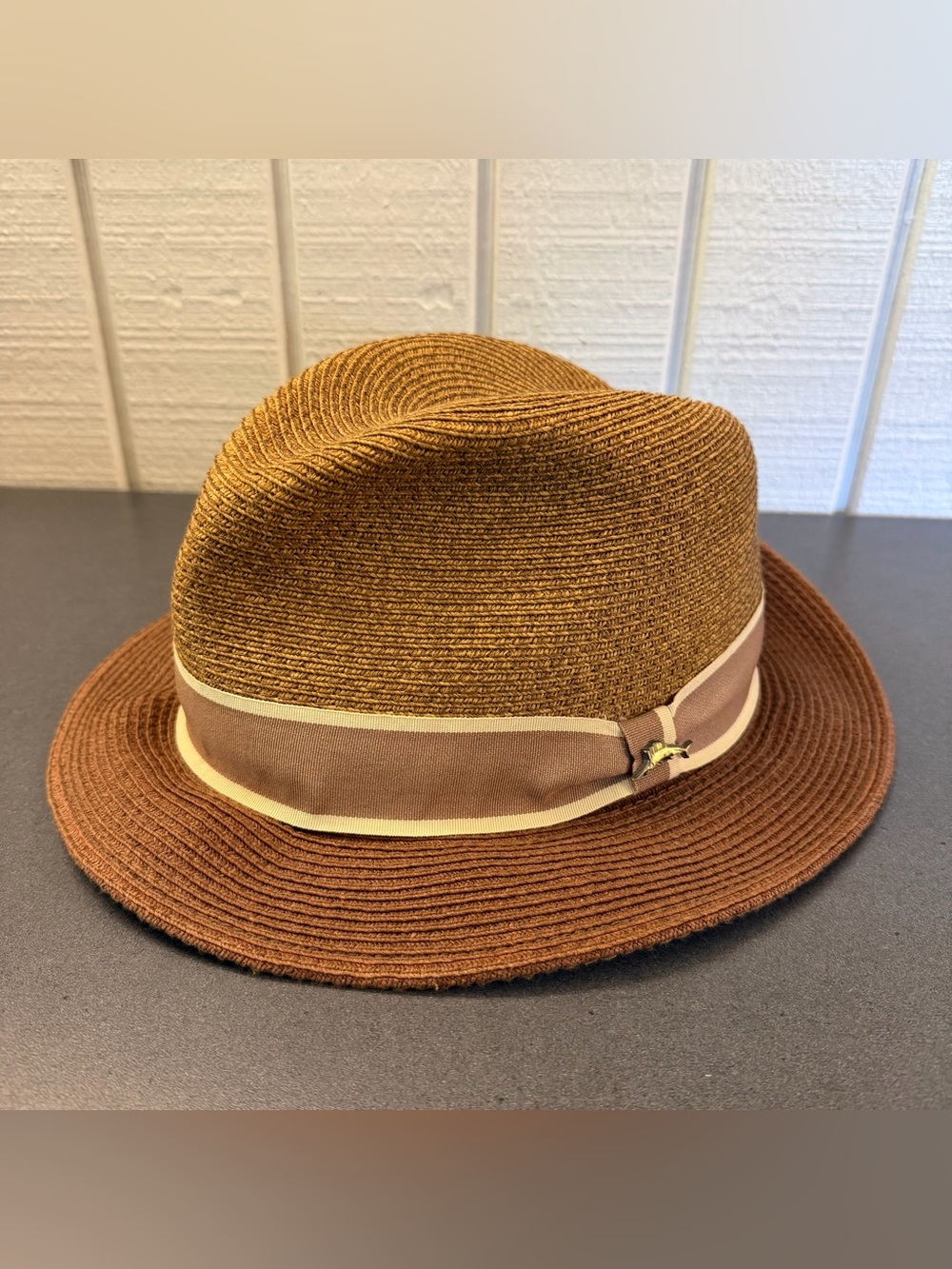 Tommy Bahama Men's Fedora Hat L/XL Brown Beige 2-Tone Paper Braid